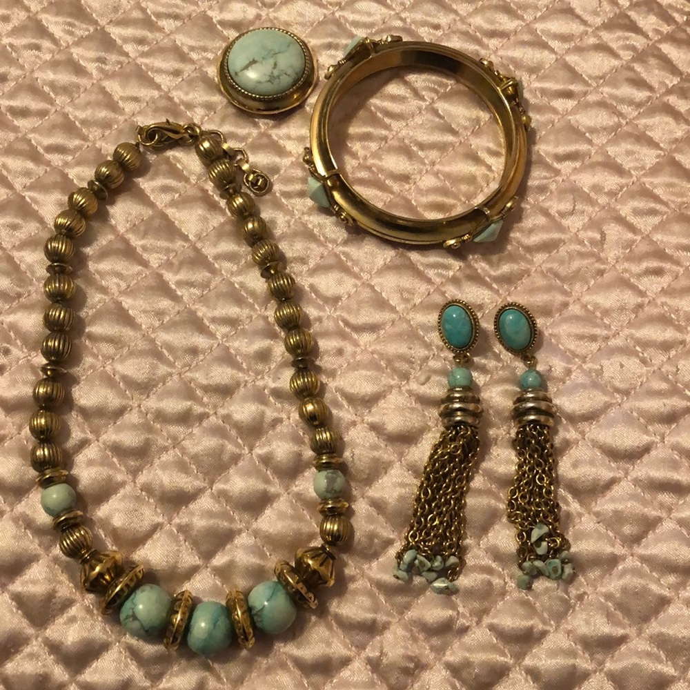 Gold Plated Turquoise Marble Jewelry Set